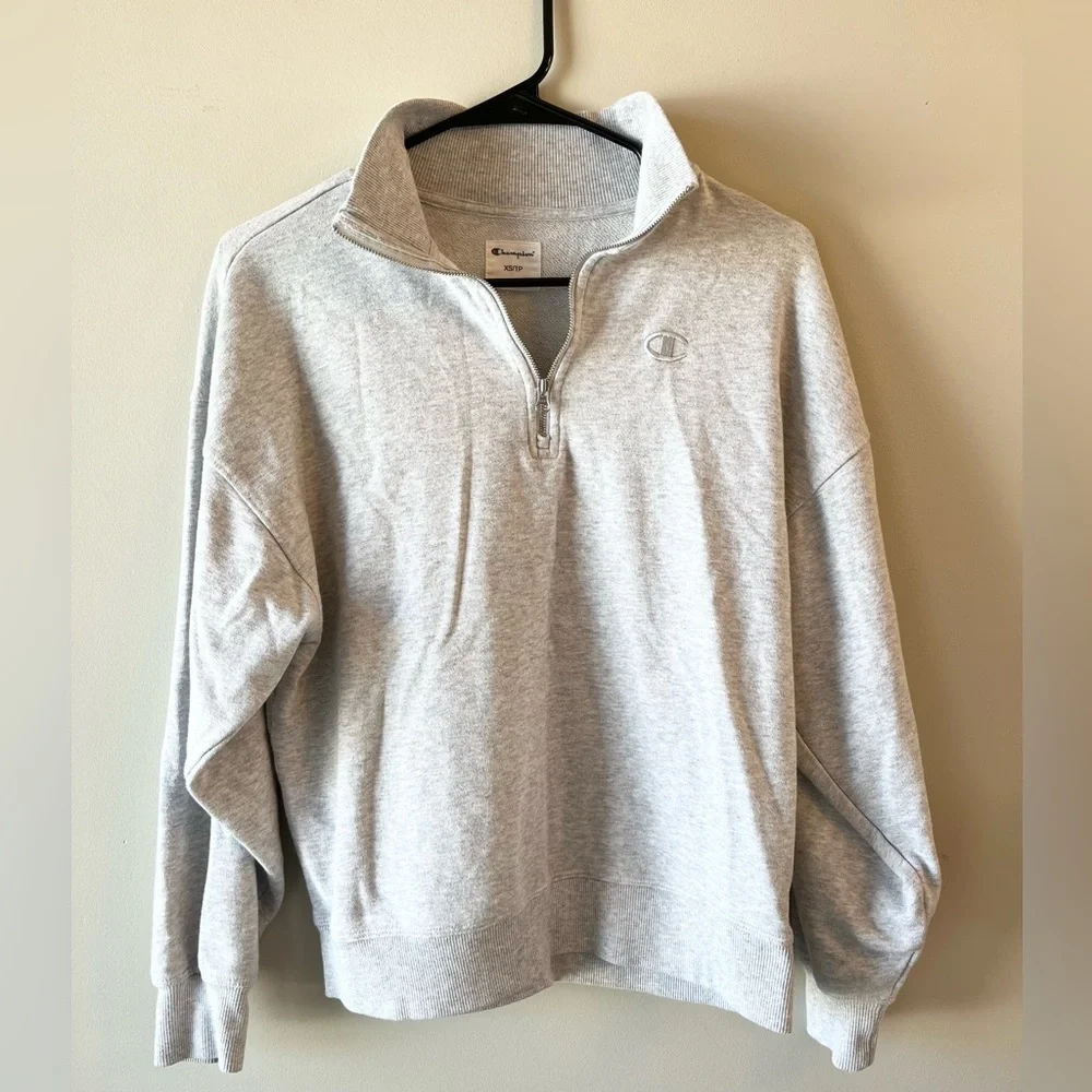 Champion Light Grey Quarter-Zip Sweatshirt - Oversized XS athleisure activewear - Picture 1 of 8